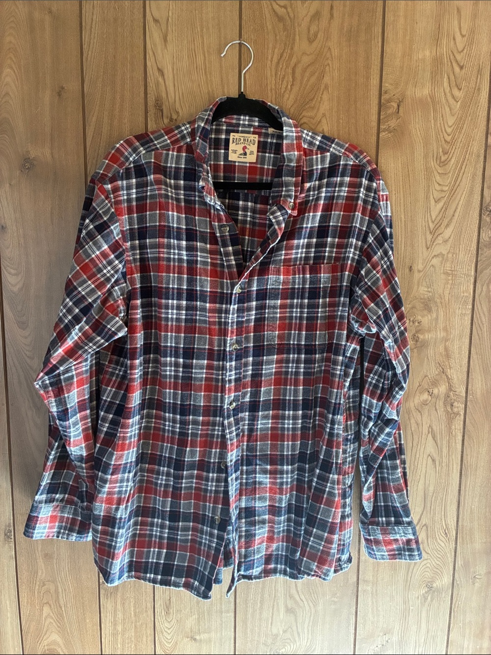 RedHead Navy, Red & White Plaid Casual Button-Down Shirt